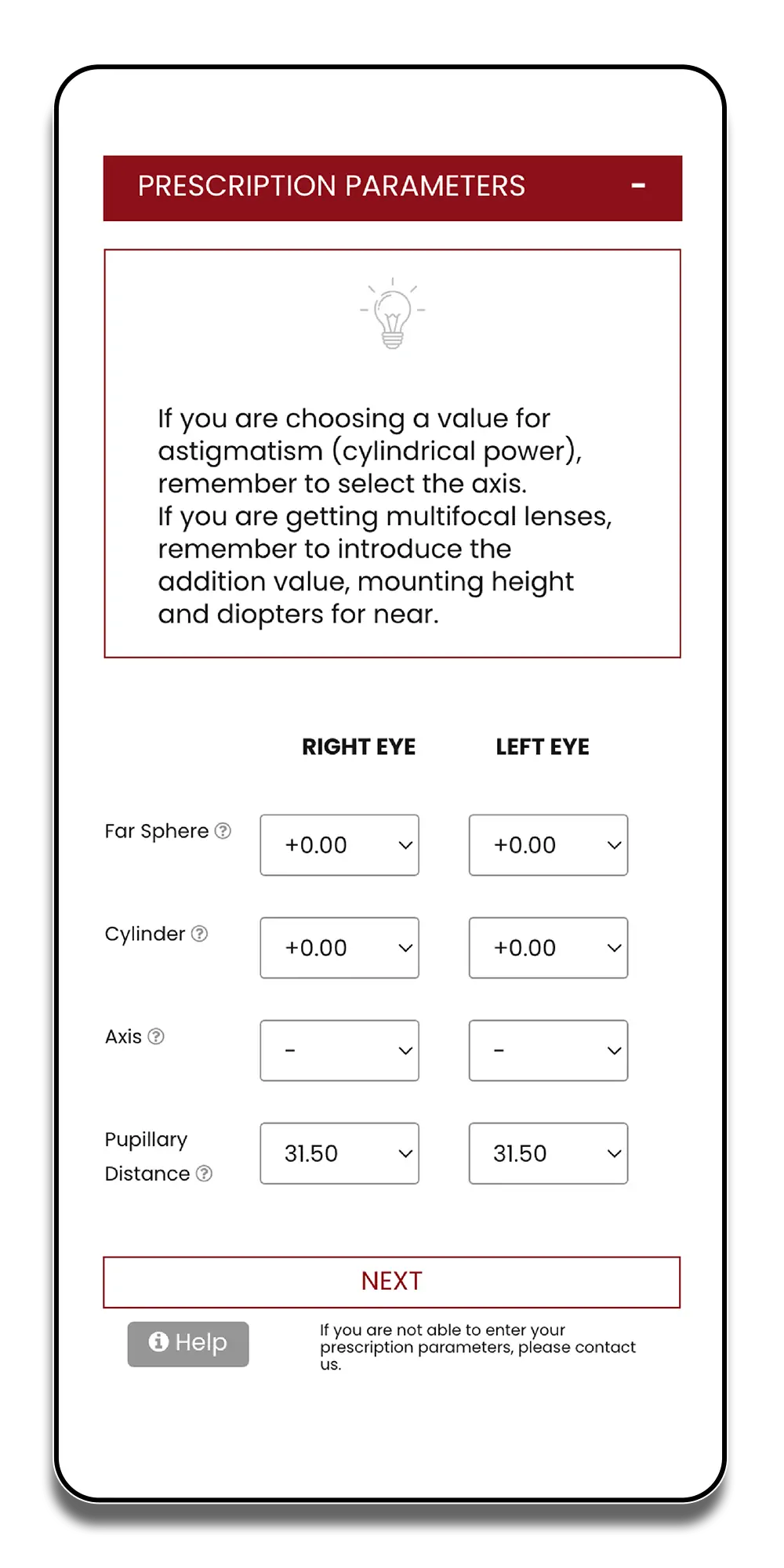 Prescription parameters